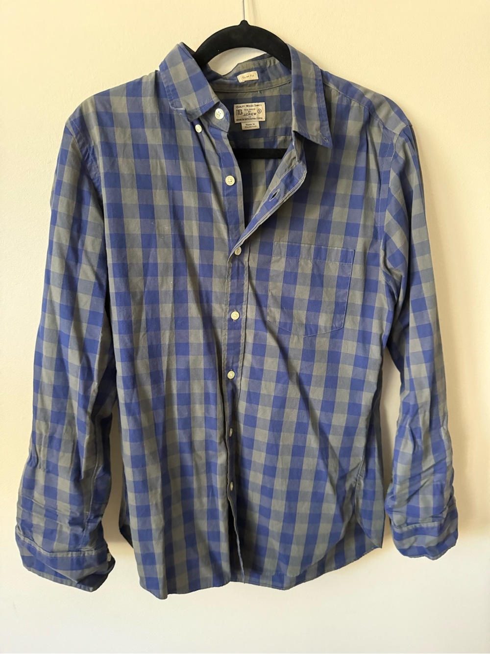 J.Crew Men’s Slim Fit Blue Gray Gingham Check Shirt 100% Cotton S